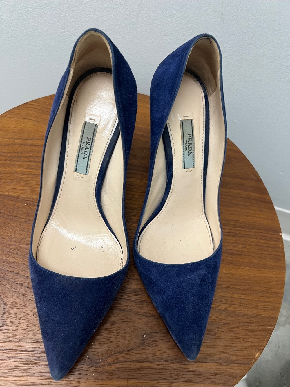 Prada Navy Suede Pointed-Toe Pumps
